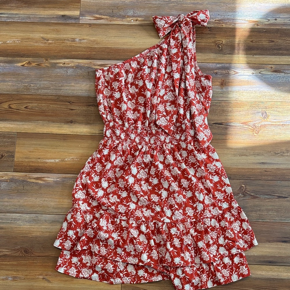 NWT Women’s Red Floral Dress with One-Shoulder Design